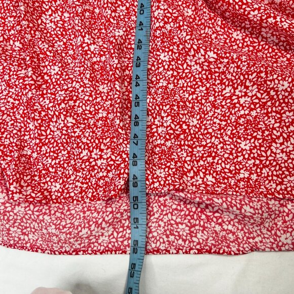 Zara Oversized Floral Print Maxi Dress Peter Pan Collar Tiered Red White Medium - Picture 9 of 15